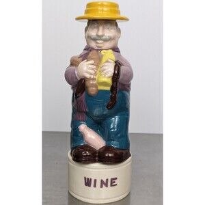 Vintage Ceramic Wine Decanter Italian Man Butcher Baker Figurine Barware